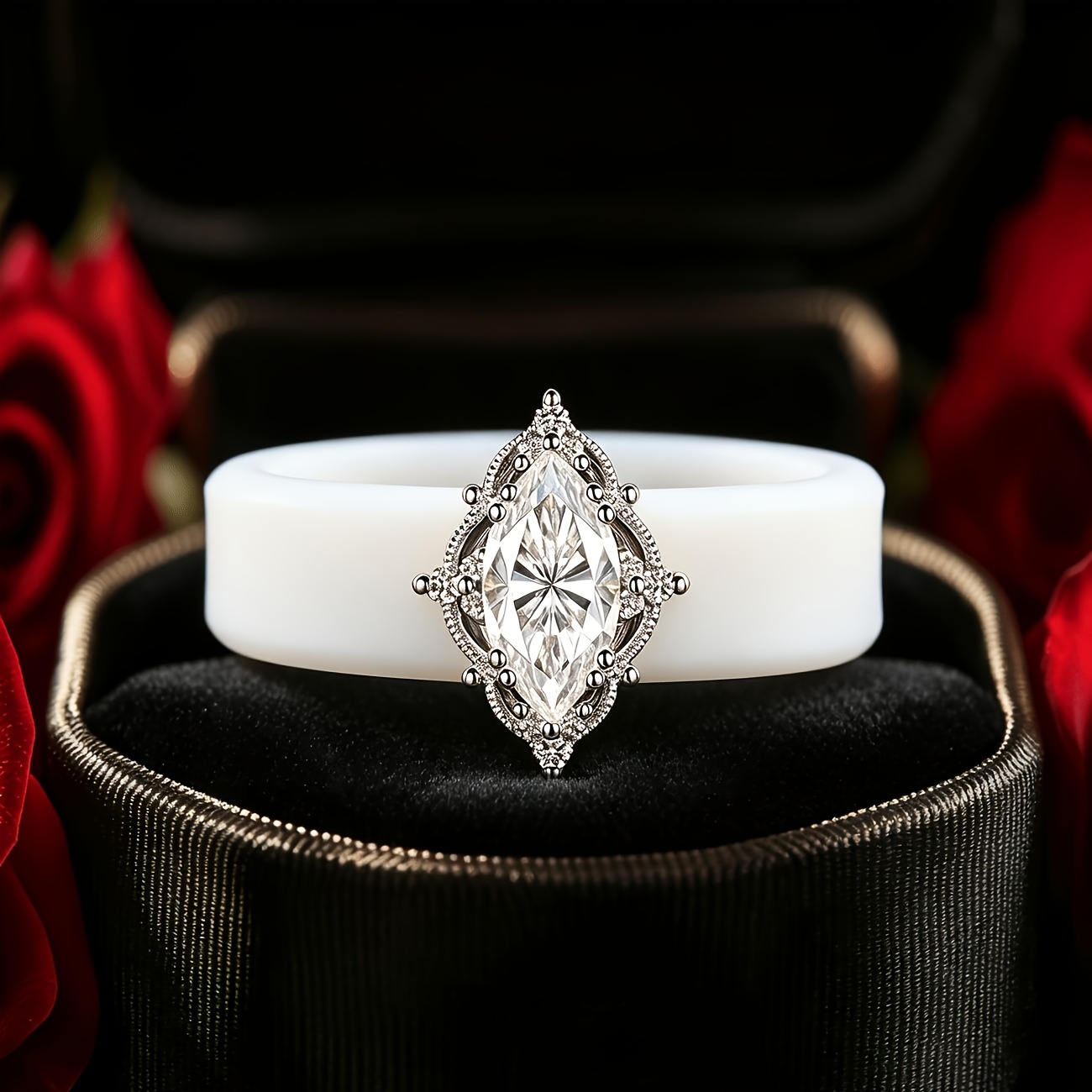 14K Gold-plated White Silicone Ring with Eye-shaped CZ